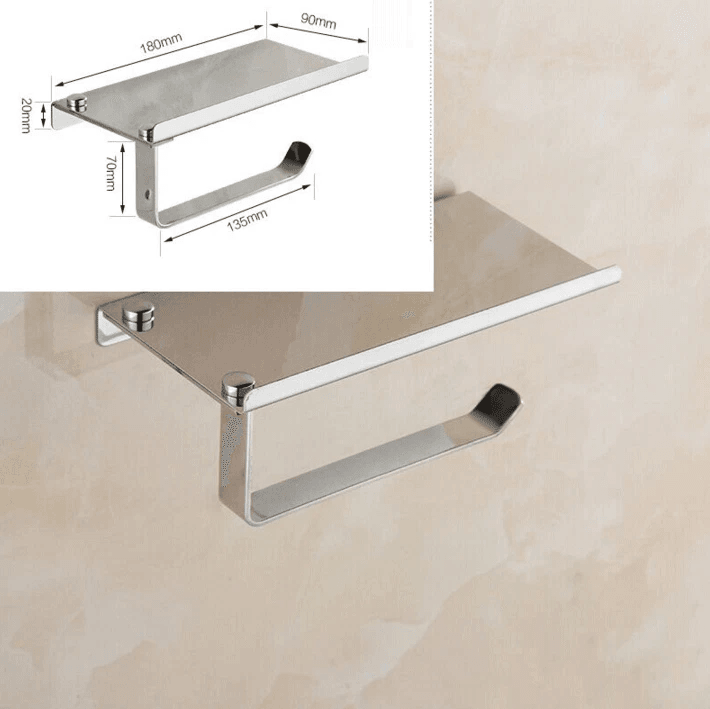 Wall Mounted Toilet Paper Holder With Phone Shelf Bathroom Storage Rack 2