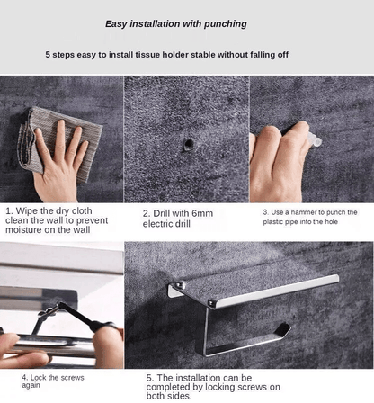 Wall Mounted Toilet Paper Holder With Phone Shelf Bathroom Storage Rack 3
