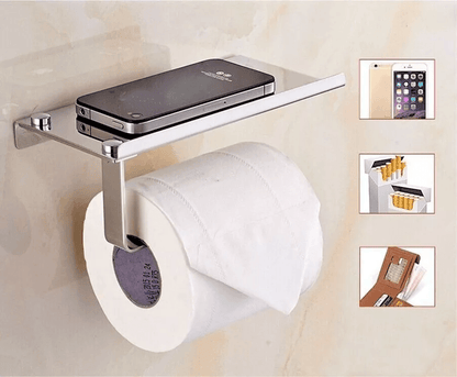 Wall Mounted Toilet Paper Holder with Phone Shelf, Bathroom Storage Rack