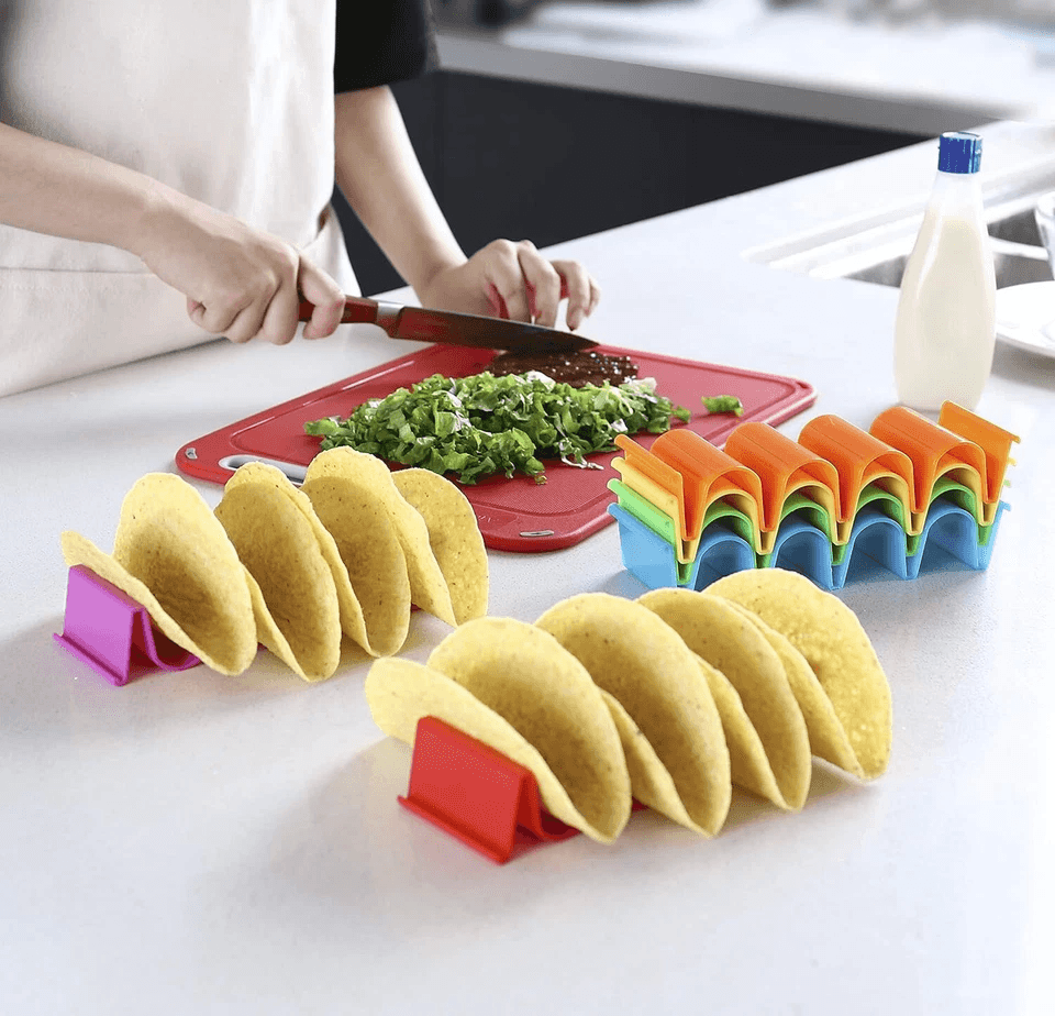 WaveShaped Taco Shell Holder Tray Holds 4 Tacos Each Durable Mexican Taco Stand Set For Parties 4