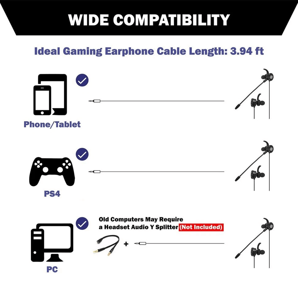 InEar PC Music Gaming Headset Headphone Earphone Stereo Sound With Dual Mic For PS4 Xbox Laptop Mob 7