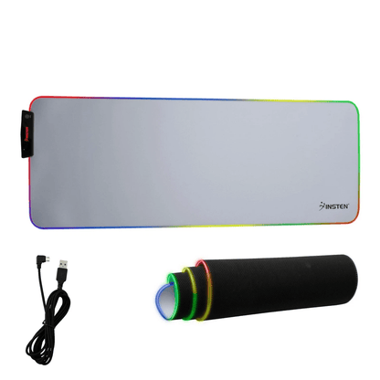 Large RGB LED Gaming Mouse Pad with USB Port, Soft Cloth White Mat