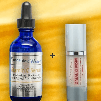 Advanced Vitamin C Serum with DMAE, MSM & Vitamin E, Anti Aging Wrinkle Treatment & Hydrating Cream Combo for Face Care