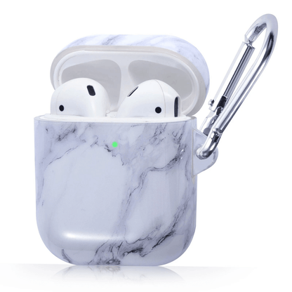For Airpods Case Marble Glossy Soft TPU Shockproof Protective Cover White