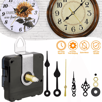 Silent Quartz Wall Clock Movement Mechanism with DIY Replacement Hands, Easy Clock Repair Tool Parts Kit for Home