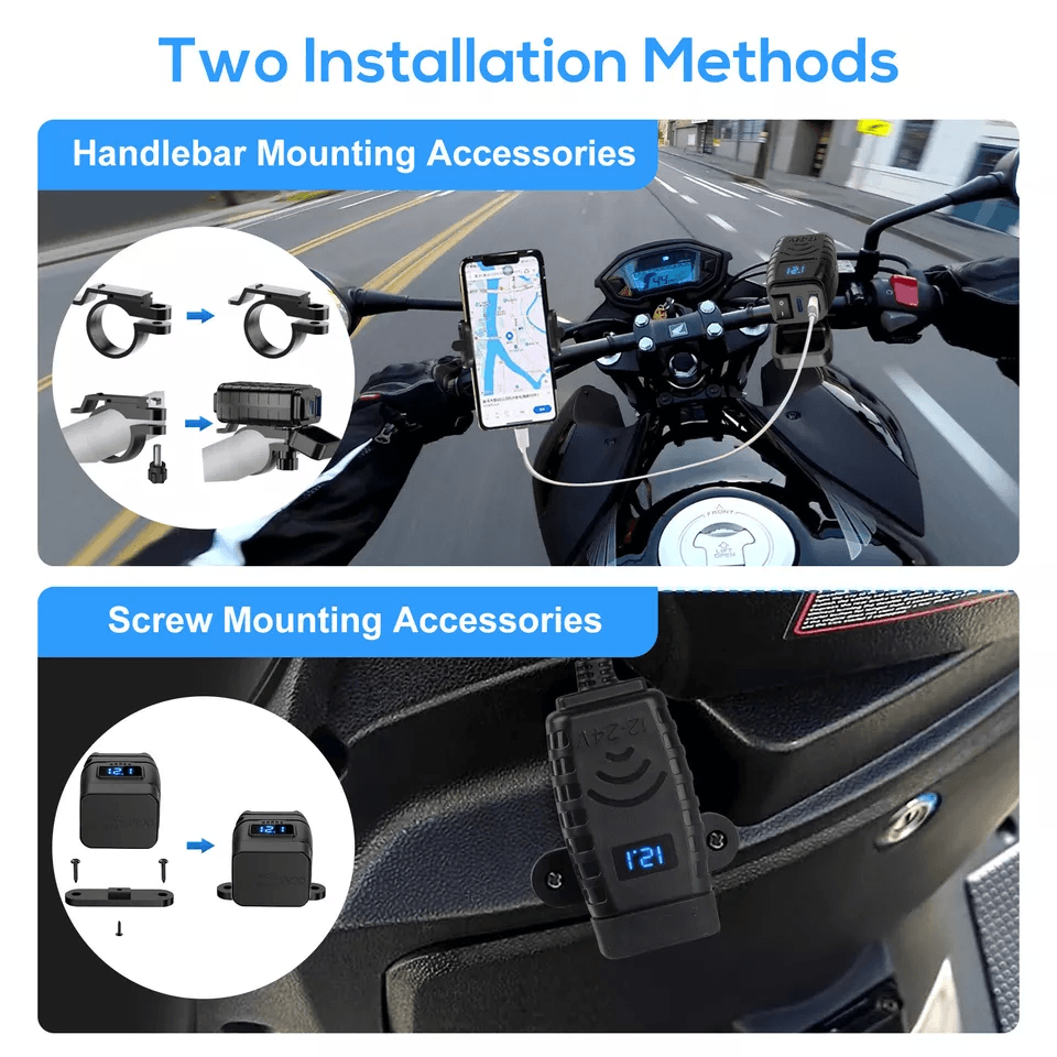 Super Fast QC 3Motorcycle Dual USB Charger Adapter LED Waterproof 4