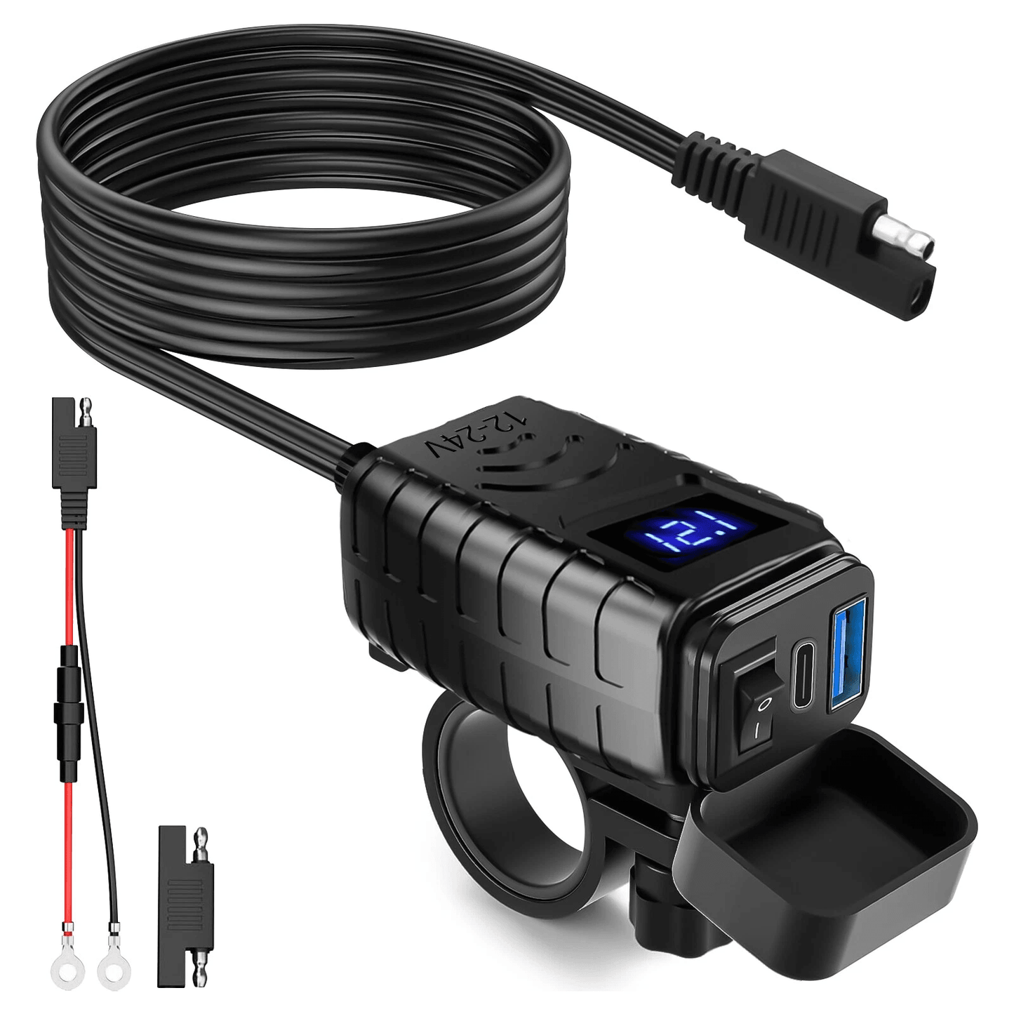 Super Fast QC 3Motorcycle Dual USB Charger Adapter LED Waterproof