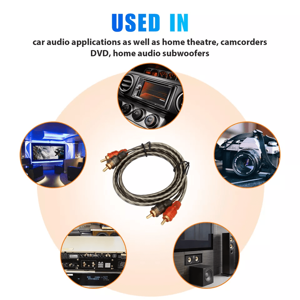 Premium 2Channel RCA Cables Twisted Pair Car Audio Shielded Interconnect Amp Wire With Copper Core  6