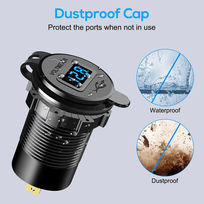 Quad Port Fast Car Charger QC 30  USBC Outlet Socket For Boat RV Marine Charging Voltmeter  Dustpro 4