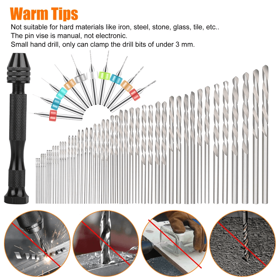 Mini Micro Hand Drill Bits Set With Manual Keyless Chuck Pin Vise Twist Drills PCB Bits Rotary Tool 1