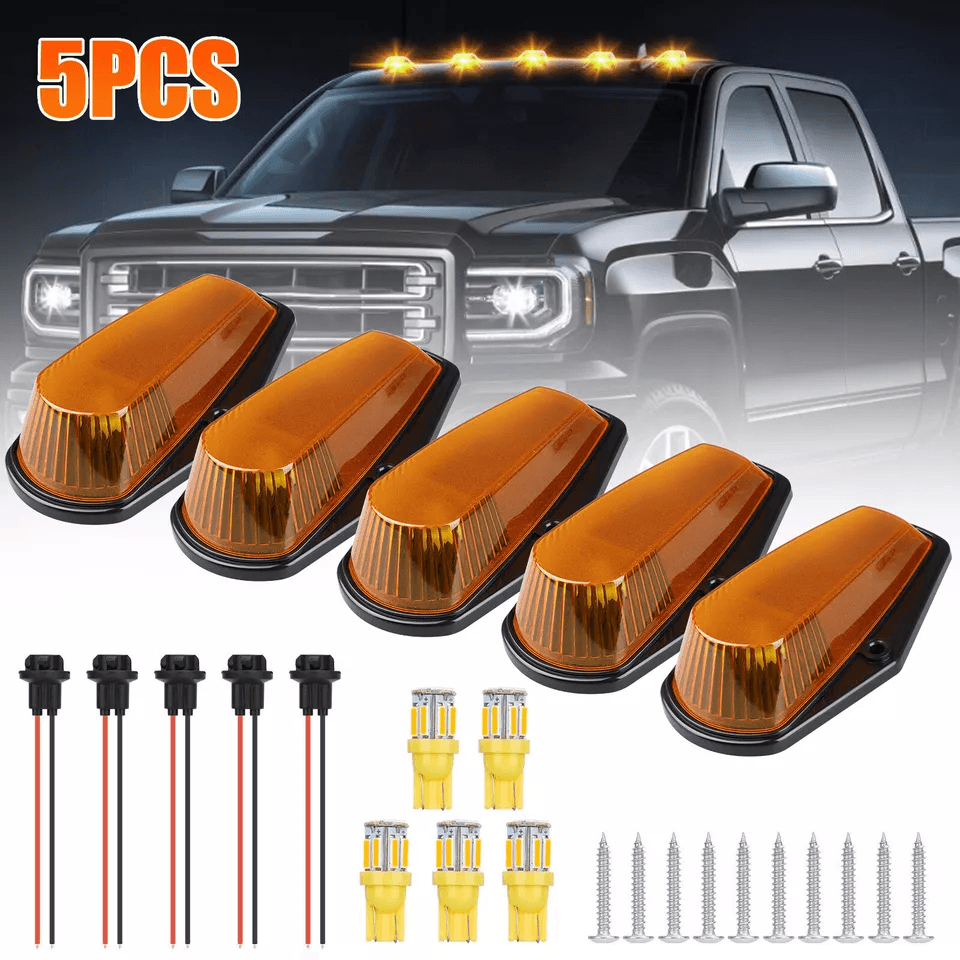 Smoked 5Pcs Amber LED Roof Cab Marker Lights Kit, Fits Ford Pickup, Plug & Play Replacement