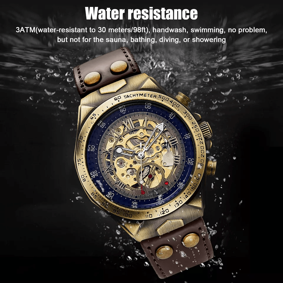 Luxury Mens Automatic Mechanical Watch Retro Skeleton Dial Leather Strap 2