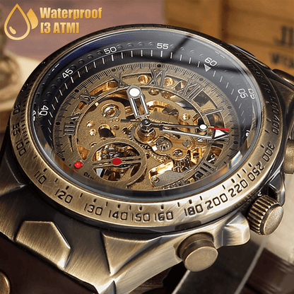 Luxury Men's Automatic Mechanical Watch Retro Skeleton Dial Leather Strap