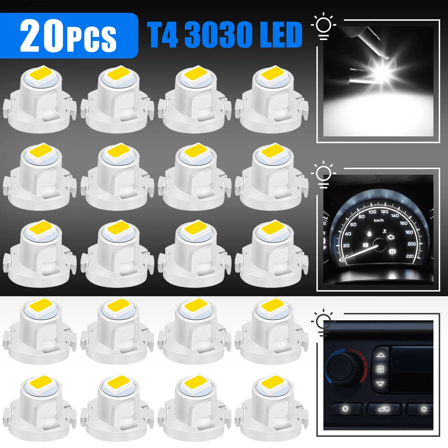 20x White Neo Wedge LED Dash Switch A/C Climate Control HVAC Light Bulbs 12V Instrument Panel Replacement