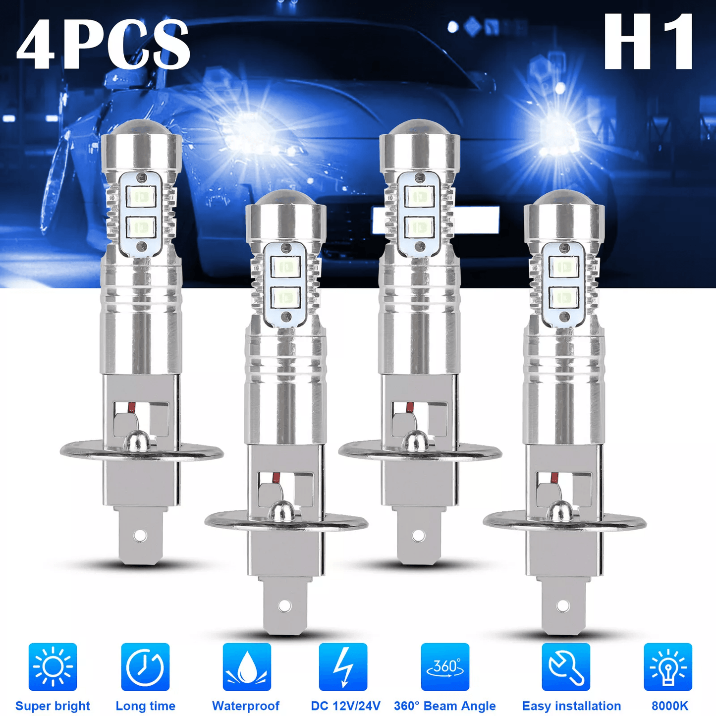 LED DRL Bulbs Fog Driving Light Conversion Kit, Super Bright Ice Blue CREE Plug & Play for Daytime & Night Safety