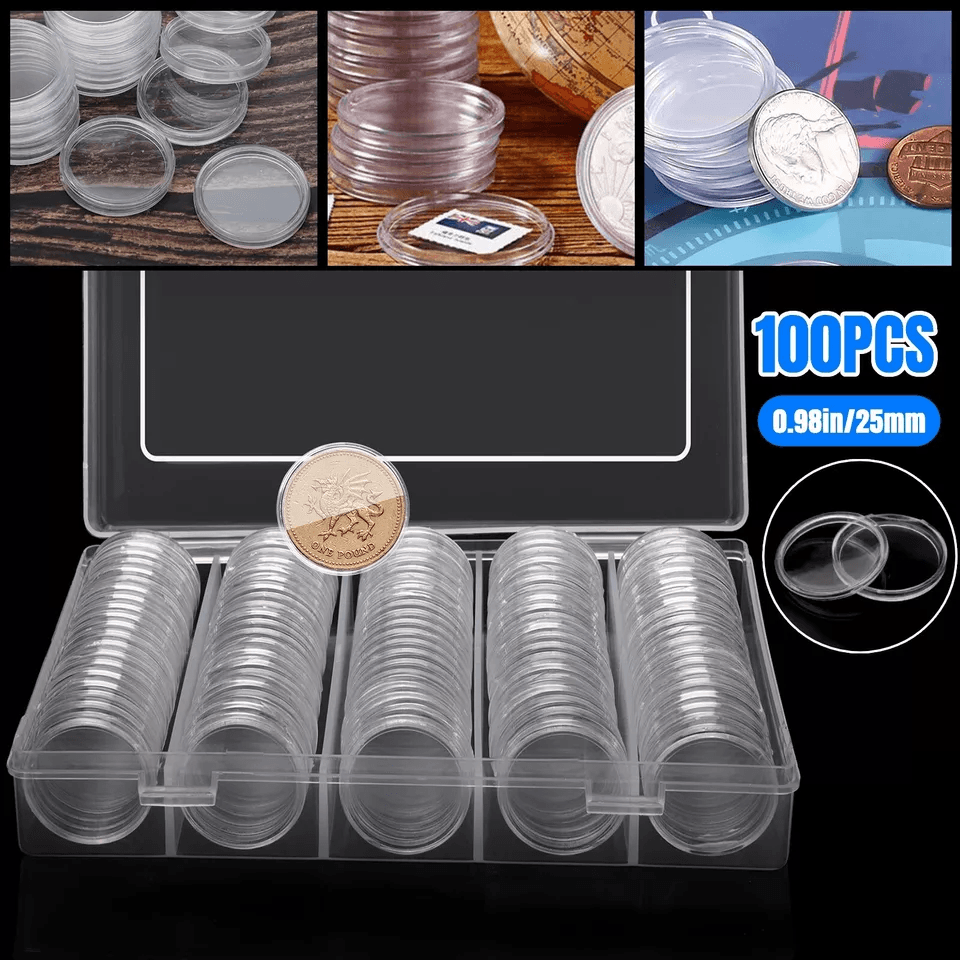 Clear Coin Capsules Case for US Quarter with Storage Organizer