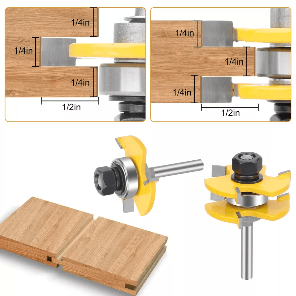 Tongue And Groove Router Bit Set Shank Teeth Adjustable TShape Woodworking Cutter 2