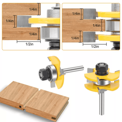 Tongue And Groove Router Bit Set Shank Teeth Adjustable TShape Woodworking Cutter 2