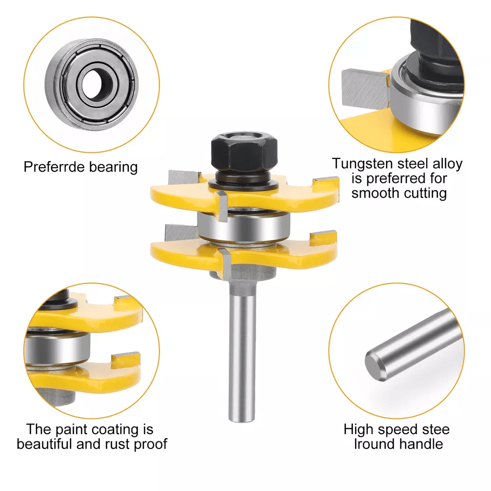 Tongue And Groove Router Bit Set Shank Teeth Adjustable TShape Woodworking Cutter 1