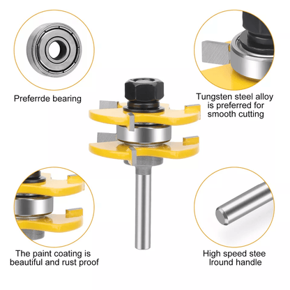 Tongue And Groove Router Bit Set Shank Teeth Adjustable TShape Woodworking Cutter 1