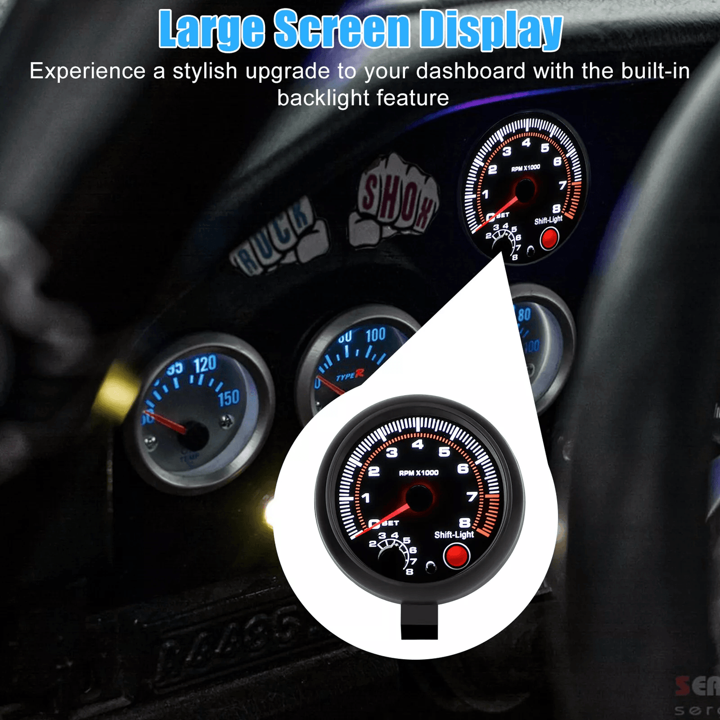 Universal Car Tachometer Gauge With LED Shift Light 08000 RPM For 12V Petrol Engines Compatible Wit 5