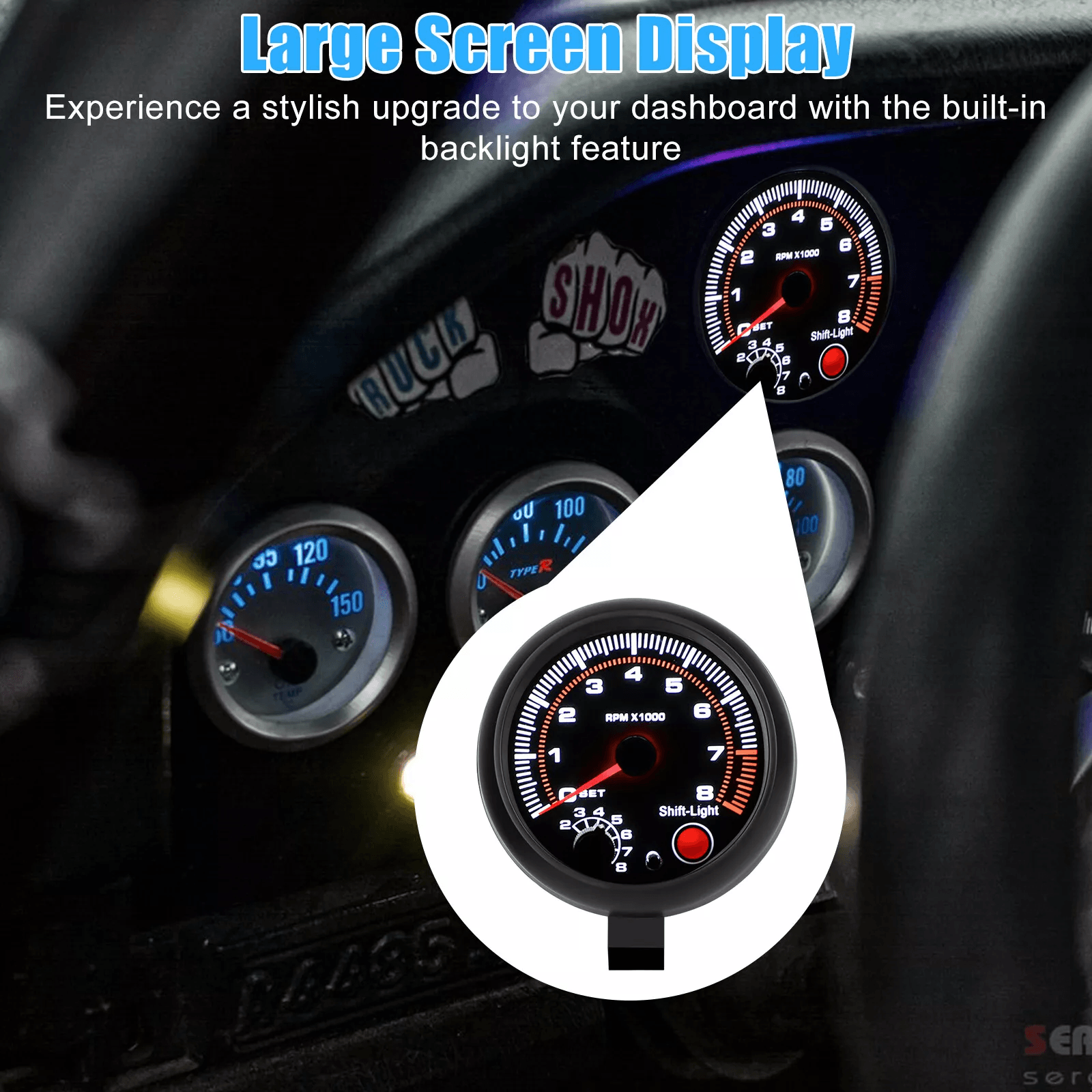Universal Car Tachometer Gauge With LED Shift Light 08000 RPM For 12V Petrol Engines Compatible Wit 5