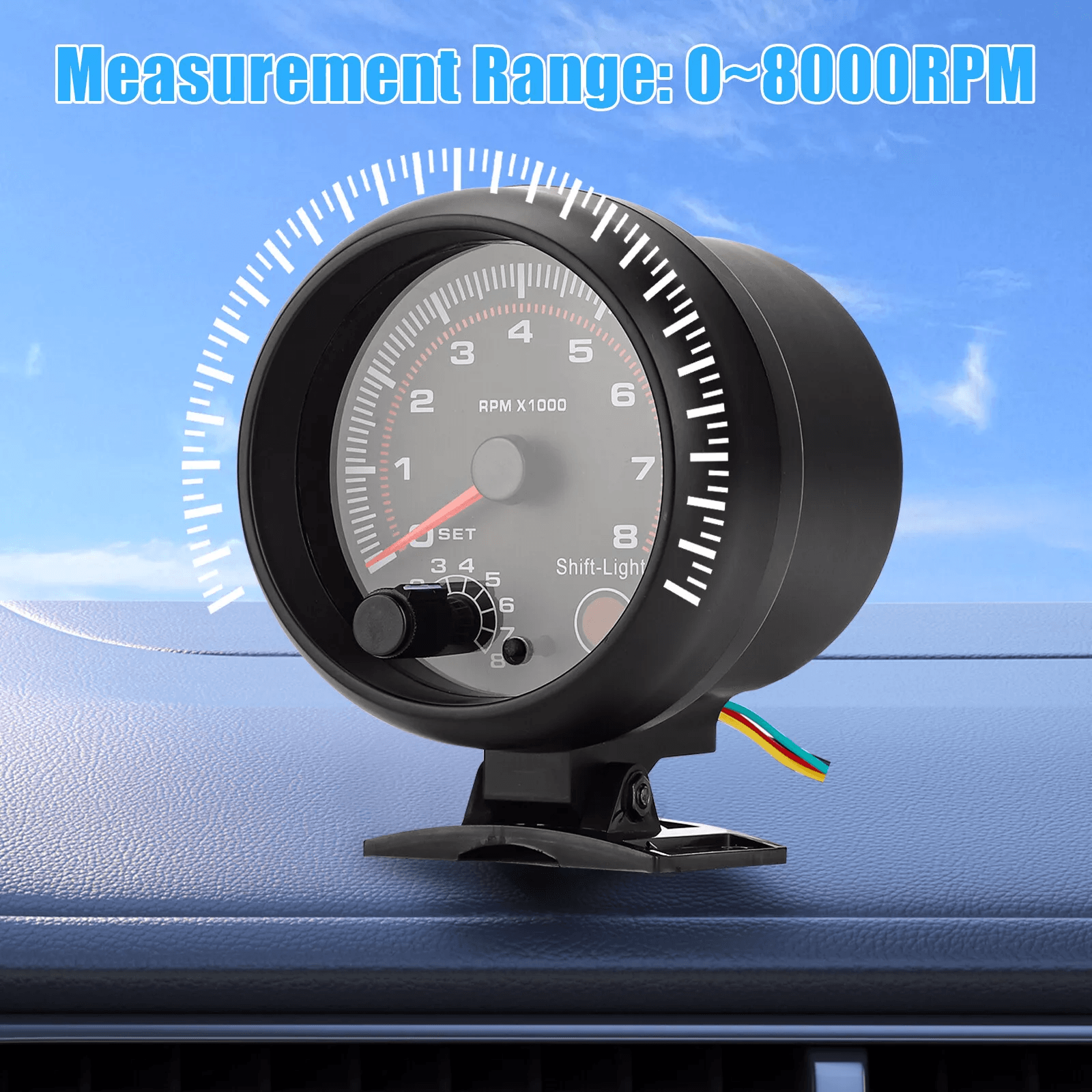 Universal Car Tachometer Gauge With LED Shift Light 08000 RPM For 12V Petrol Engines Compatible Wit 3