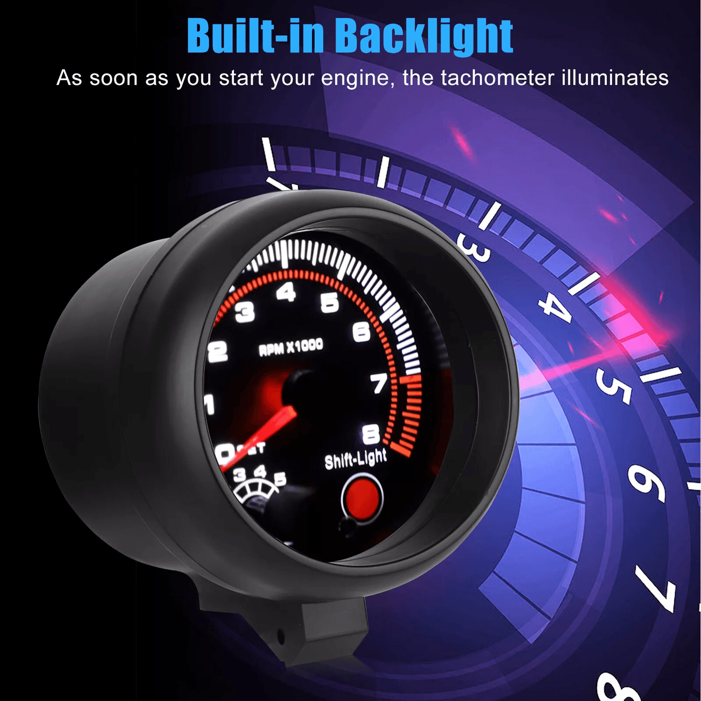 Universal Car Tachometer Gauge With LED Shift Light 08000 RPM For 12V Petrol Engines Compatible Wit 2
