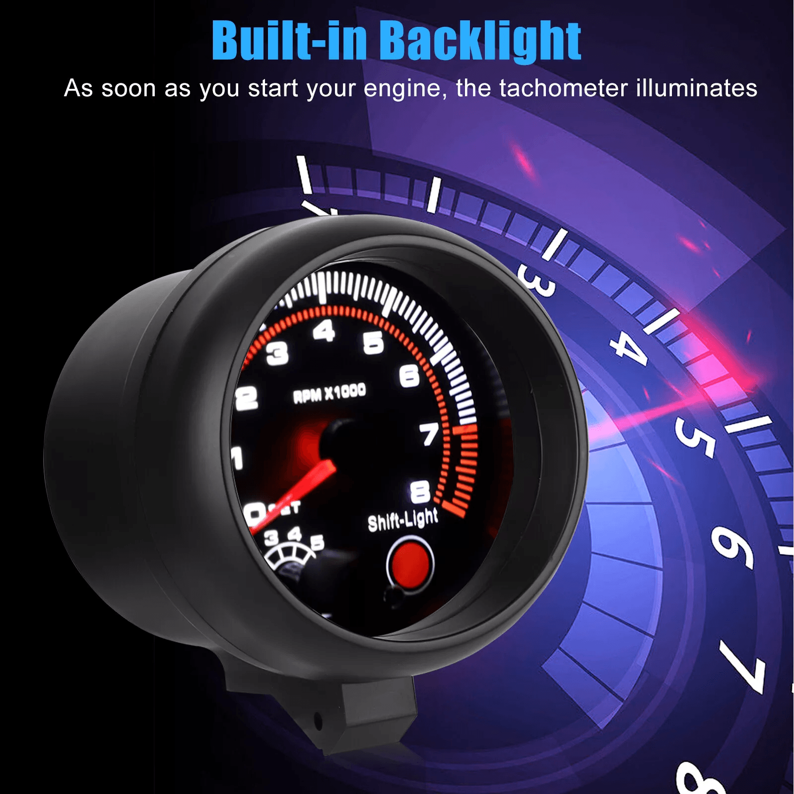 Universal Car Tachometer Gauge With LED Shift Light 08000 RPM For 12V Petrol Engines Compatible Wit 2