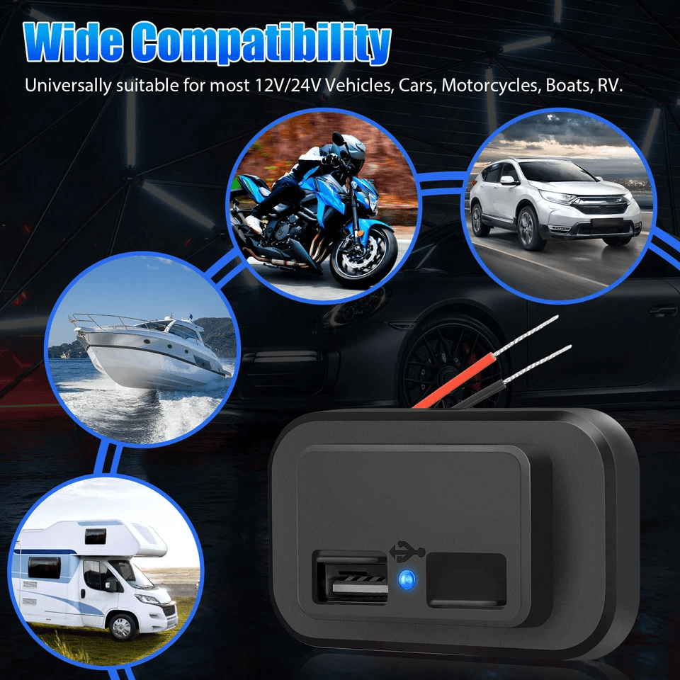 Fast Dual USB Car Charger Socket Power Outlet Adapter For Boat RV 2