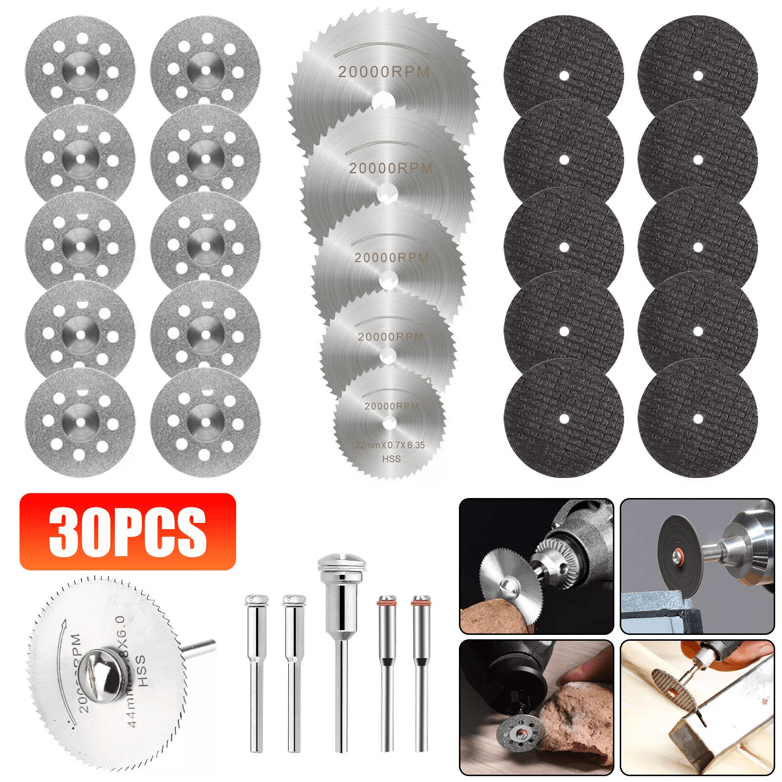 Rotary Tool Accessories w/ Mandrel, Universal Cutting Wheel Set Drill for Dremel Compatible with Wood, Metal & Tile