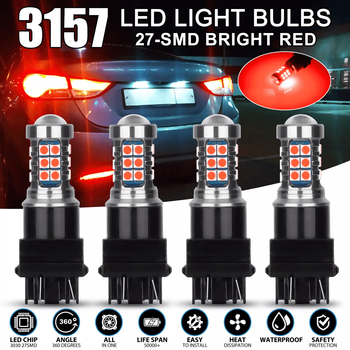 LED Red Strobe Brake Light Bulbs, Tail Blinking Stop Lamps for Enhanced Road Safety