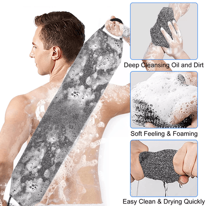 Exfoliating Back Scrubber Towel Strip for Shower Bath - Soft Skin Body Wash Cloth for Spa and Exfoliation