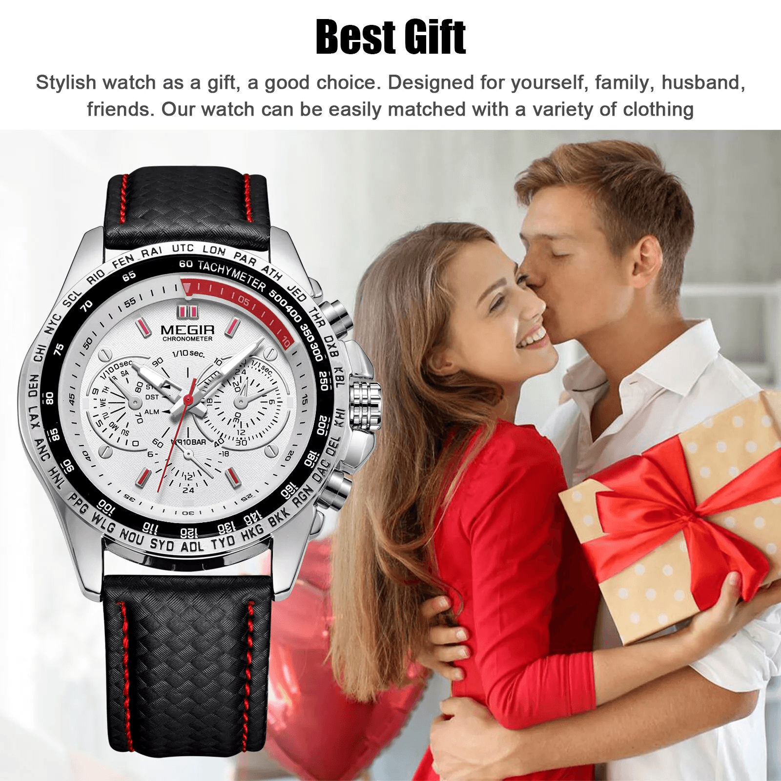 Waterproof MEGIR Mens Stainless Steel Analog Sports Quartz Military Wrist Watch  Stylish Leather Ba 6