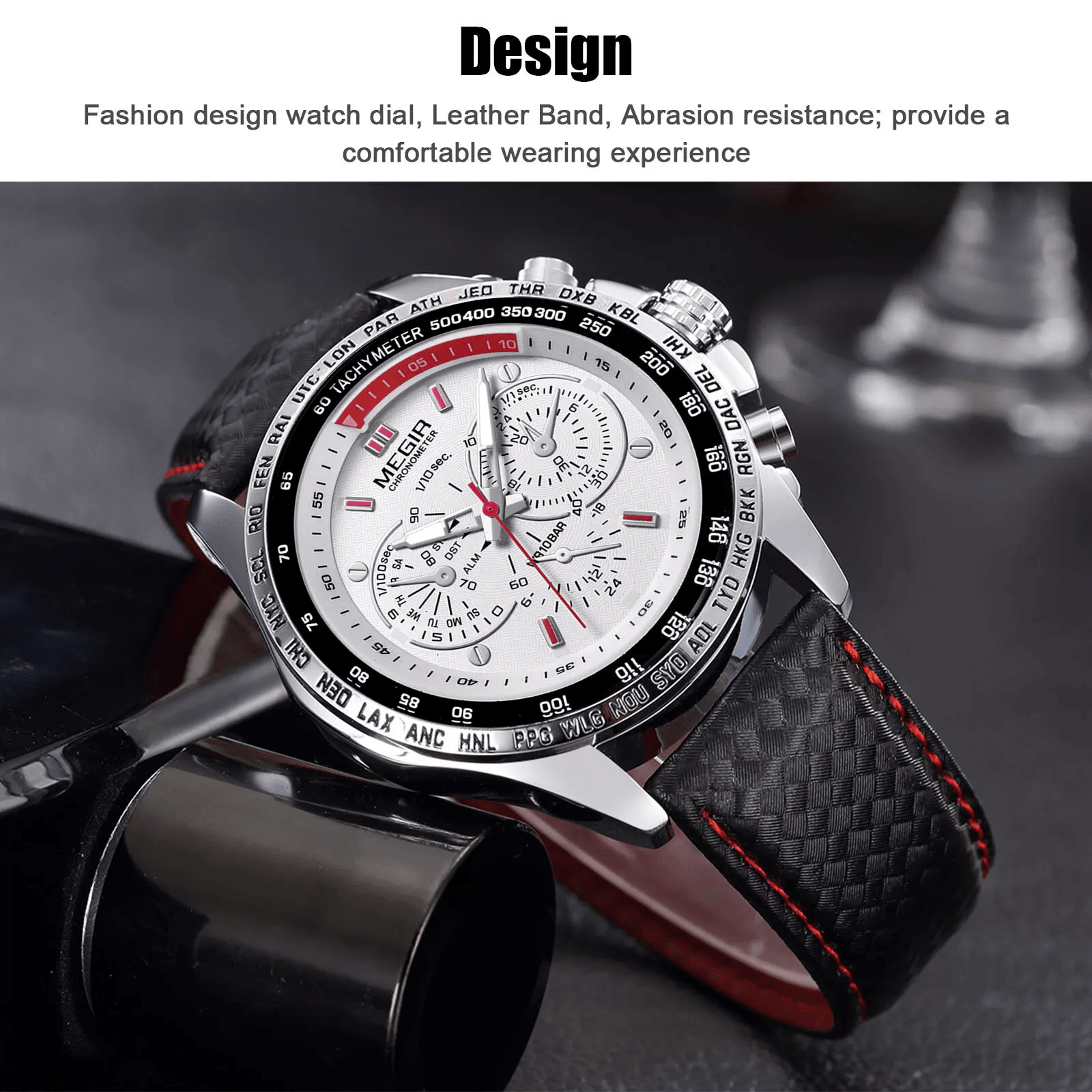 Waterproof MEGIR Mens Stainless Steel Analog Sports Quartz Military Wrist Watch  Stylish Leather Ba 4
