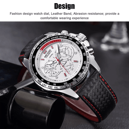 Waterproof MEGIR Mens Stainless Steel Analog Sports Quartz Military Wrist Watch  Stylish Leather Ba 4