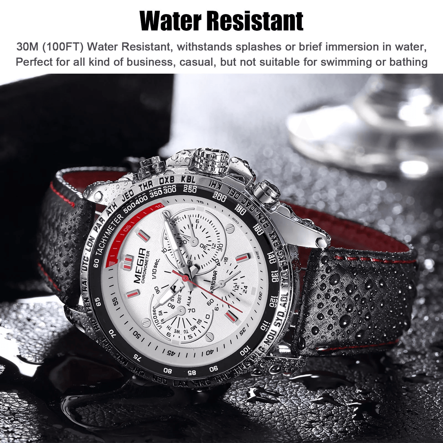 Waterproof MEGIR Mens Stainless Steel Analog Sports Quartz Military Wrist Watch  Stylish Leather Ba 2