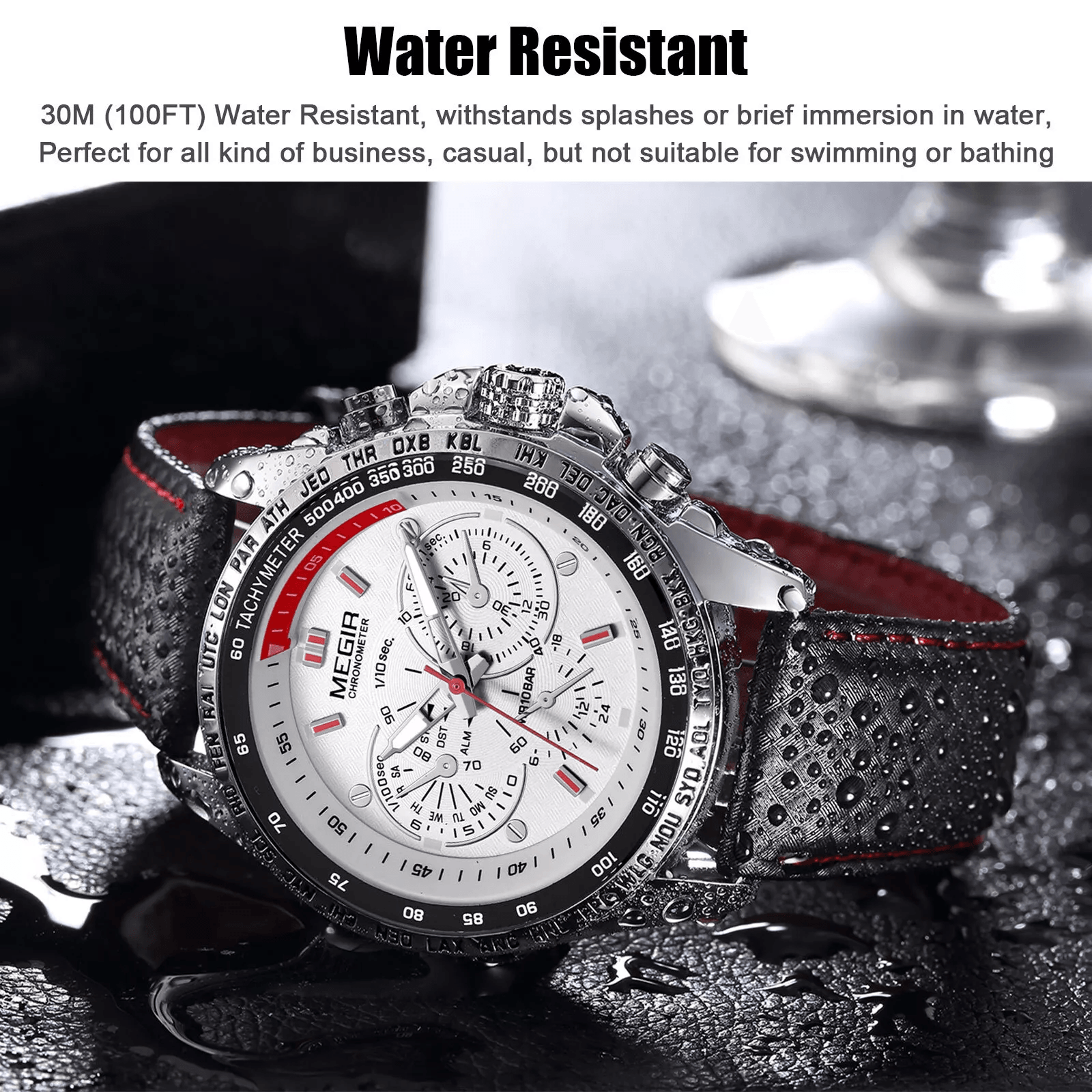 Waterproof MEGIR Mens Stainless Steel Analog Sports Quartz Military Wrist Watch  Stylish Leather Ba 2