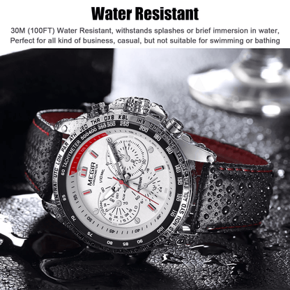 Waterproof MEGIR Mens Stainless Steel Analog Sports Quartz Military Wrist Watch  Stylish Leather Ba 2
