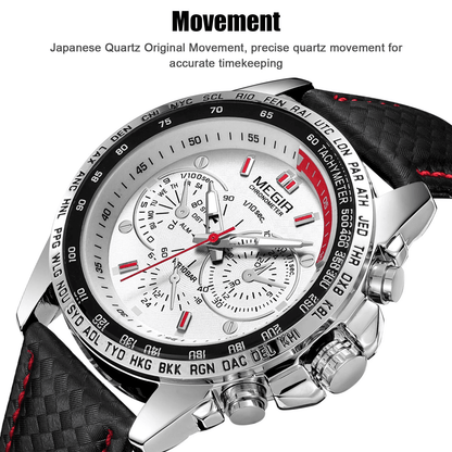 Waterproof MEGIR Mens Stainless Steel Analog Sports Quartz Military Wrist Watch  Stylish Leather Ba 3