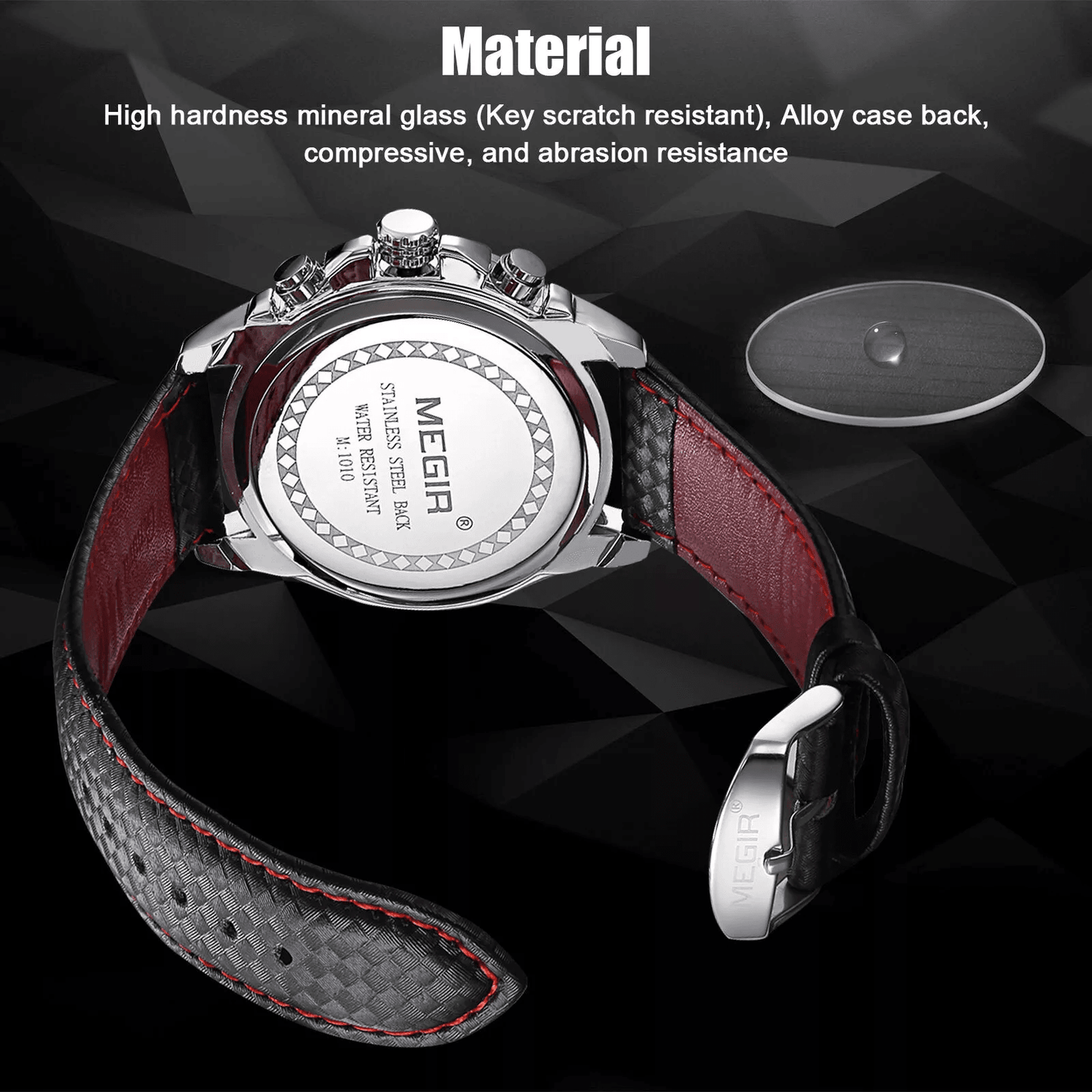Waterproof MEGIR Mens Stainless Steel Analog Sports Quartz Military Wrist Watch  Stylish Leather Ba 1