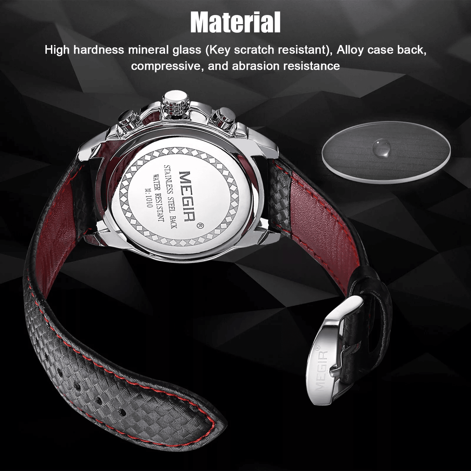 Waterproof MEGIR Mens Stainless Steel Analog Sports Quartz Military Wrist Watch  Stylish Leather Ba 1
