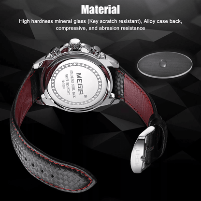 Waterproof MEGIR Mens Stainless Steel Analog Sports Quartz Military Wrist Watch  Stylish Leather Ba 1