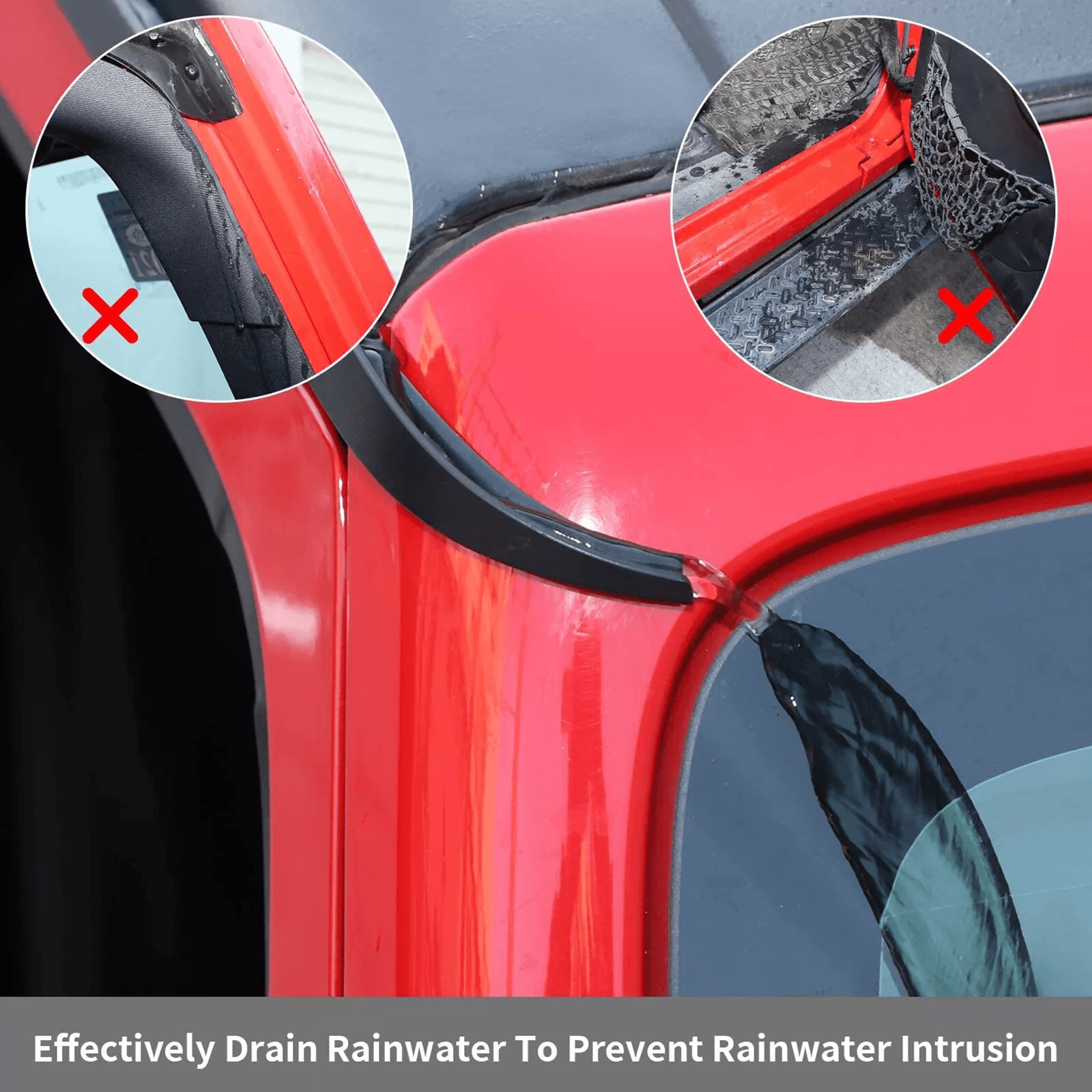 20072018 Jeep Wrangler JK Rain Gutter Extension  Water Diversion Shield For Roof Protection 2