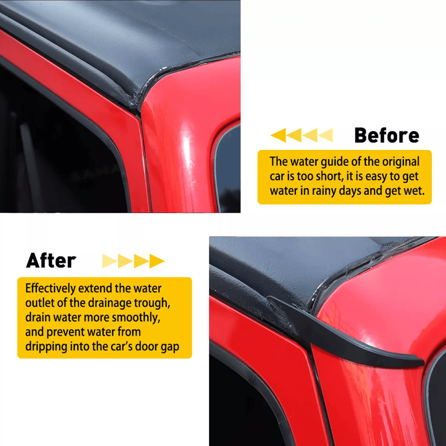 20072018 Jeep Wrangler JK Rain Gutter Extension  Water Diversion Shield For Roof Protection 3