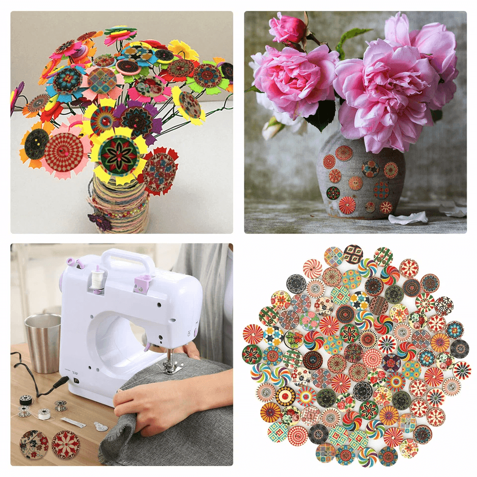 Lot Of Wooden Art Buttons 2Hole Mixed Colors For DIY Sewing Scrapbooking  Crafts 3