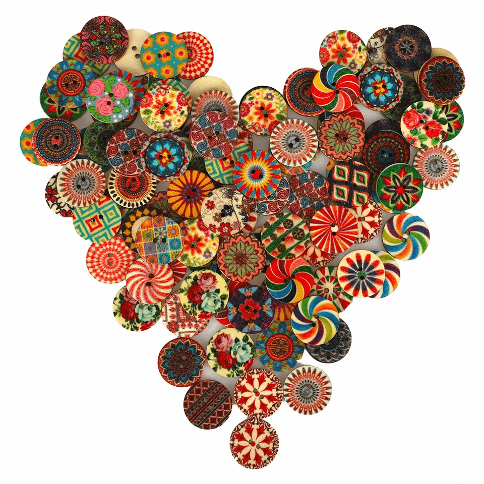 Lot Of Wooden Art Buttons 2Hole Mixed Colors For DIY Sewing Scrapbooking  Crafts 1