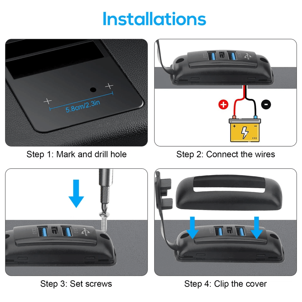 Dual USB  PD Charger Socket Panel For Car RV Boat Truck 4