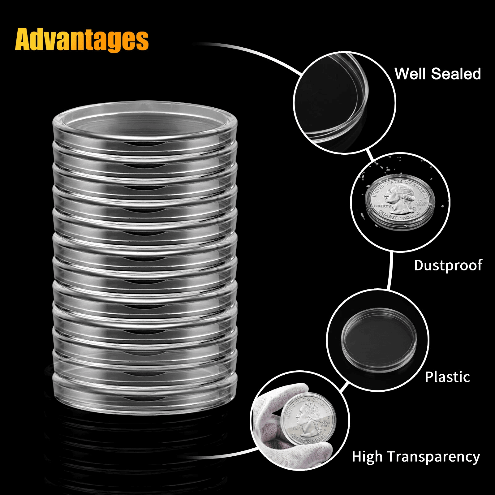 50X Coin Holder Capsules Case 406mm Clear With Storage Box For Silver Dollar Perfect For Coin Colle 4