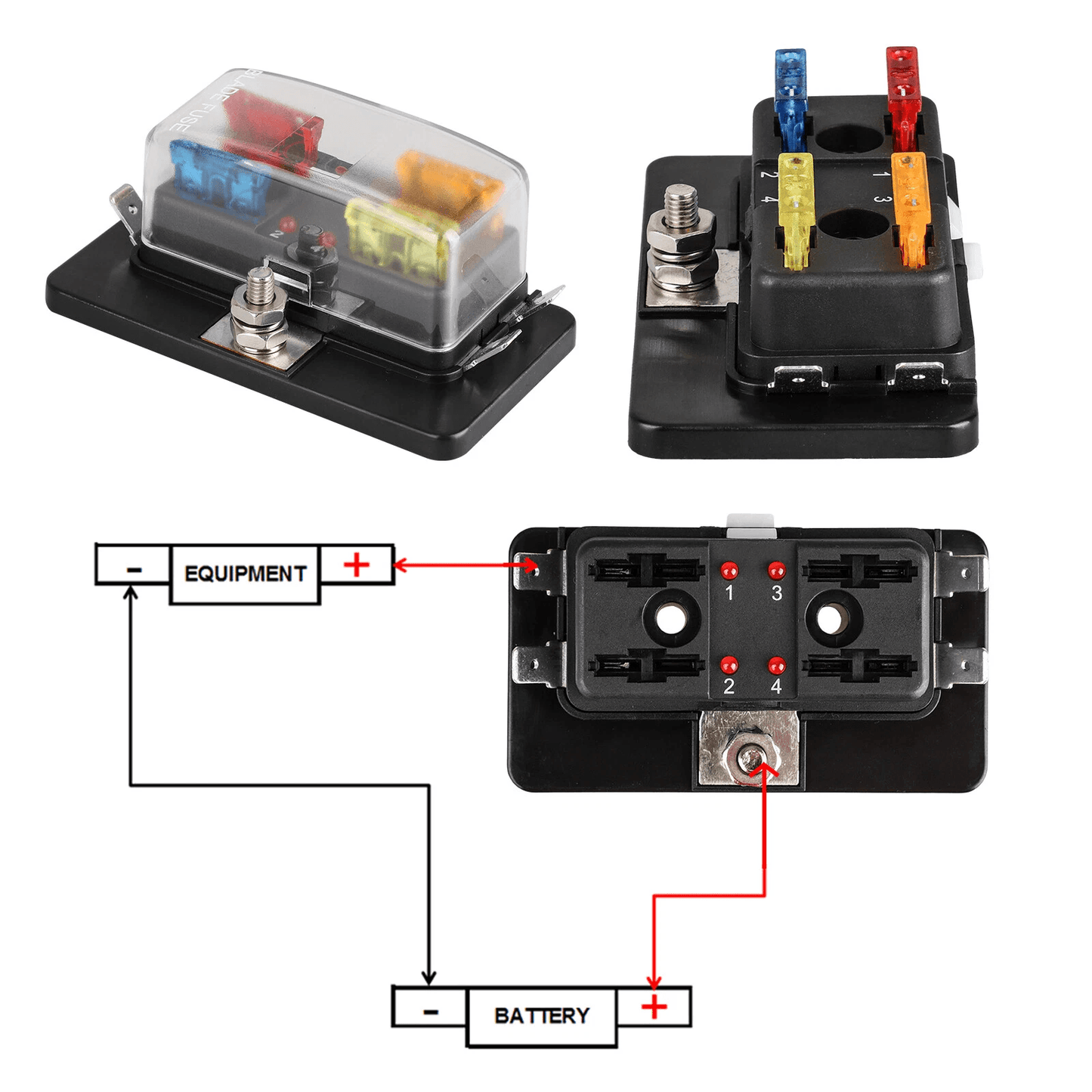 4Way Blade Fuse Box Holder With LED Indicator For 12V24V Automotive Marine RV And Boat Applications 6